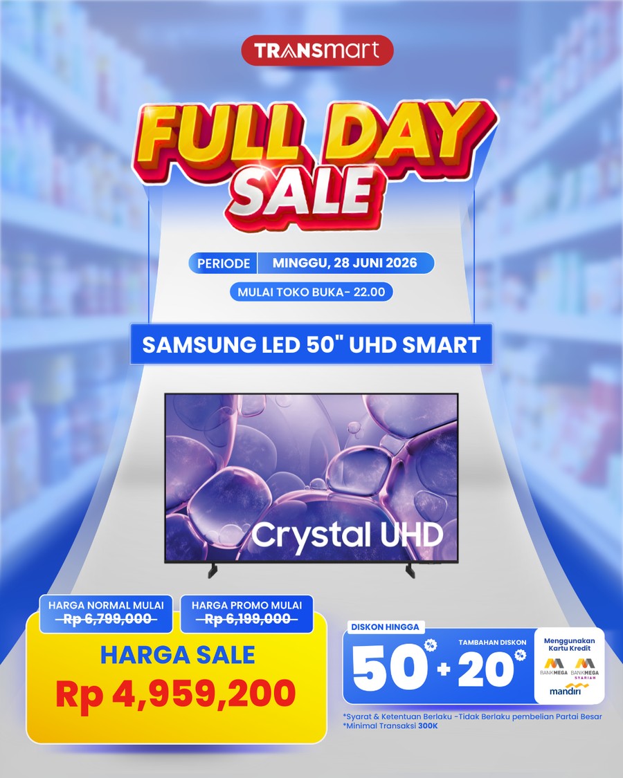 Beli TV LED 50" UHD Smart di Transmart Full Day Sale Diskonnya Jutaan