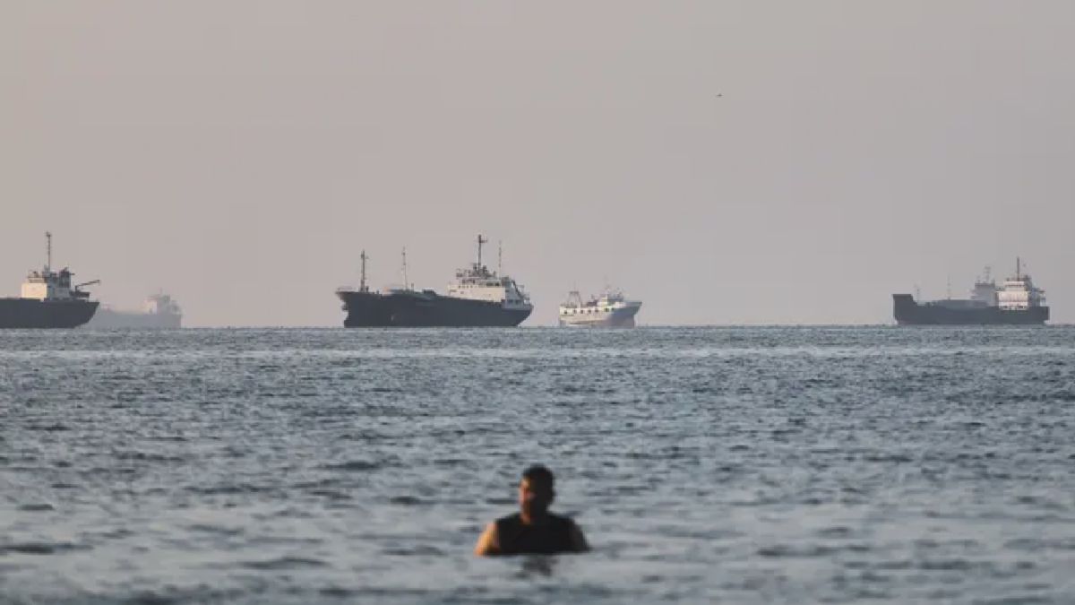 Anak-Anak Bermain di Pantai, Kapal-Kapal Raksasa Melintas di Selat Hormuz